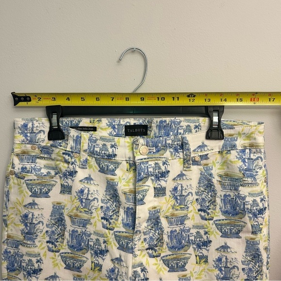 Talbots Slim Ankle Jeans Size 10 Blue White Green Watercolor Vases - Picture 8 of 11